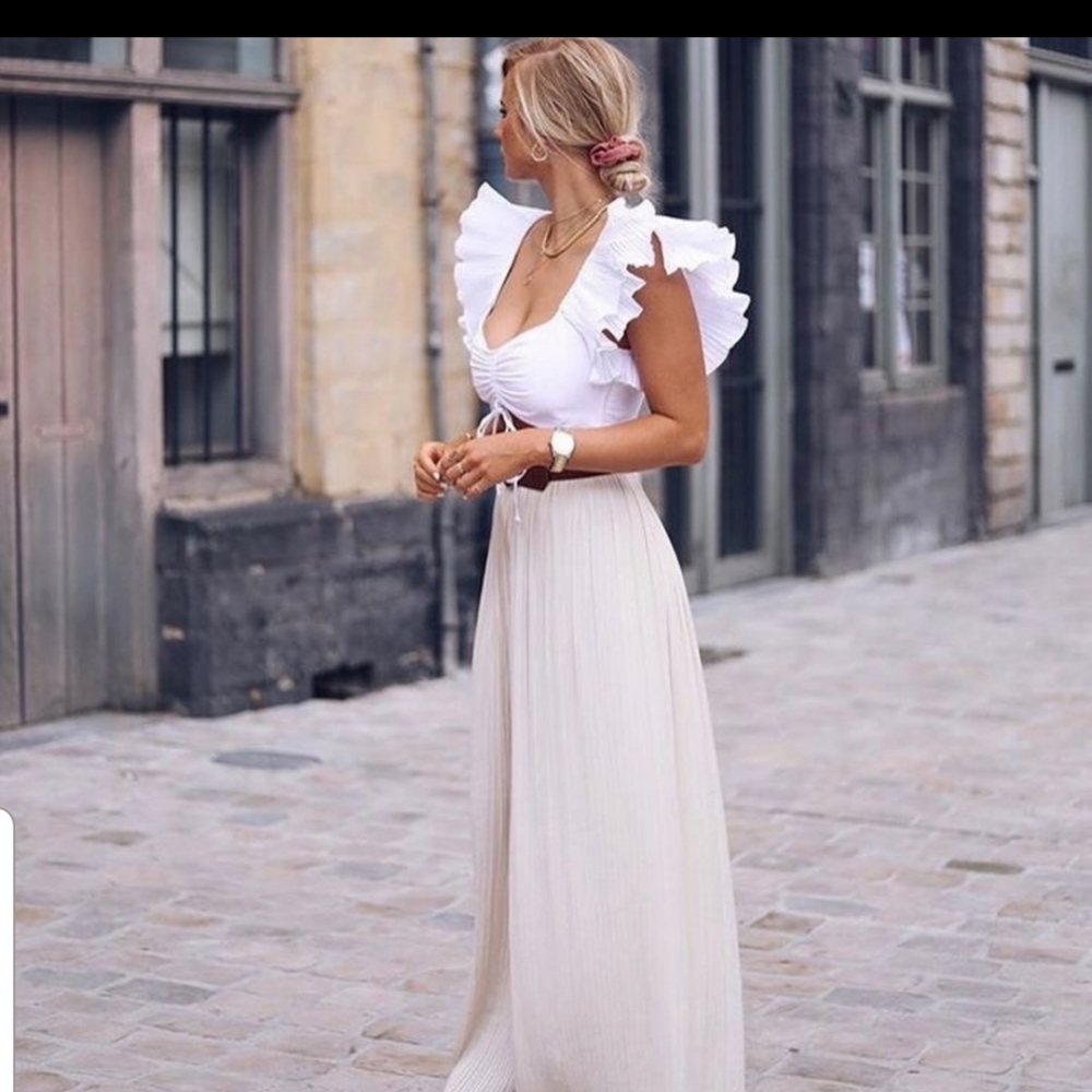 Zara Palazzo Pleated Pants - Vanilla - Picture 1 of 11